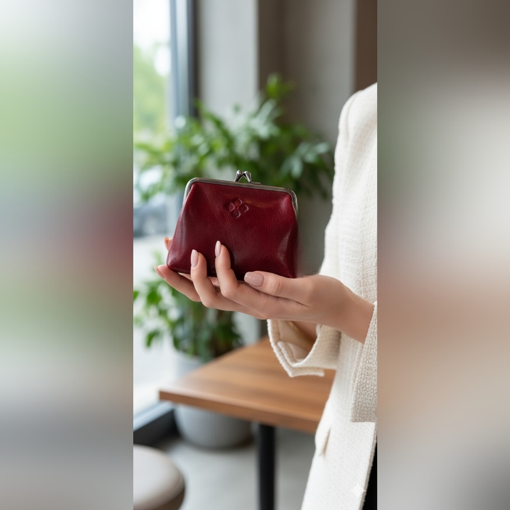Patricia Nash Leather Large Borse Berry Red Kiss Lock Coin Purse